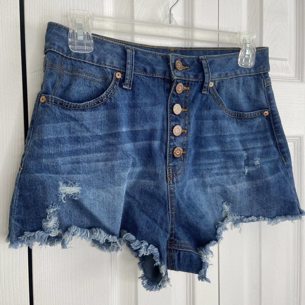 Sincerely Jules Women’s Sz 5/27 High Waist Button Fly Denim Shorts Blue Cut Off - Picture 3 of 8